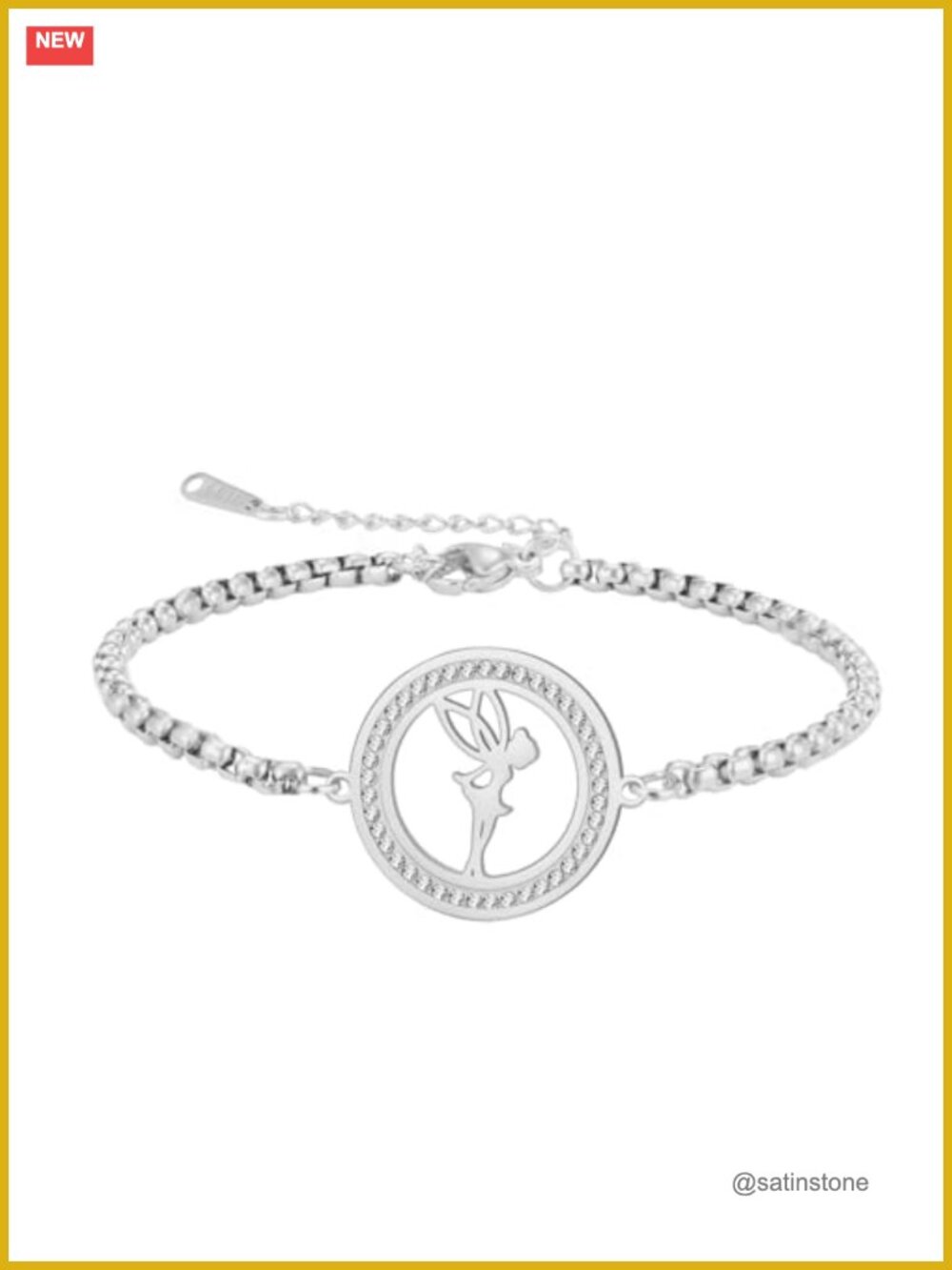Stainless Steel Fairy Charm Bracelet Adjustable CZ Angel Wings